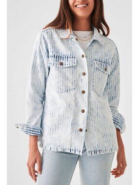 Faherty Topsail Savannah Jacket Women’s Large Indigo Dyed Blue White Full Snap